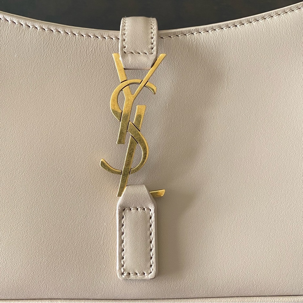 Saint Laurent Taupe Leather Shoulder Bag with Gold YSL Emblem - Picture 9 of 14